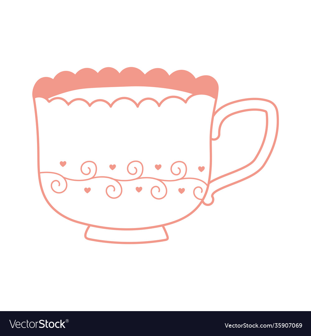 Tea and coffee cup romantic design icon line style