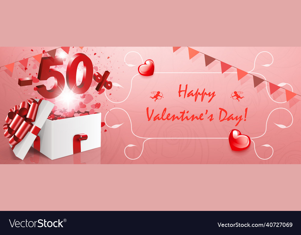 Valentines day sale poster with white gift box