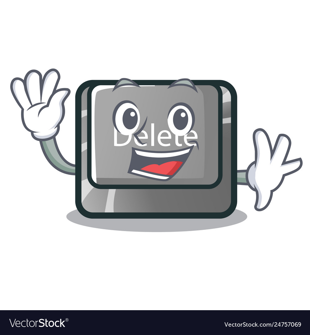 Waving cartoon delete button located on keyboard