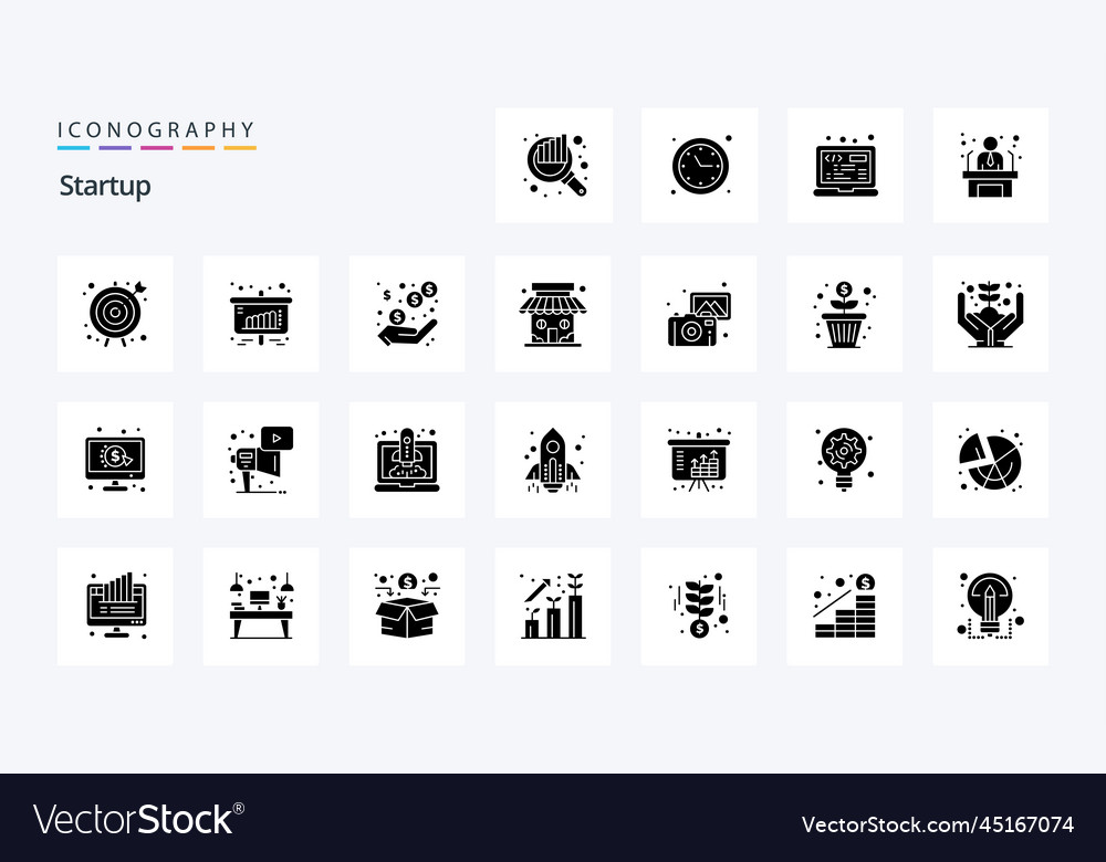 25 Startup solid glyph icon pack