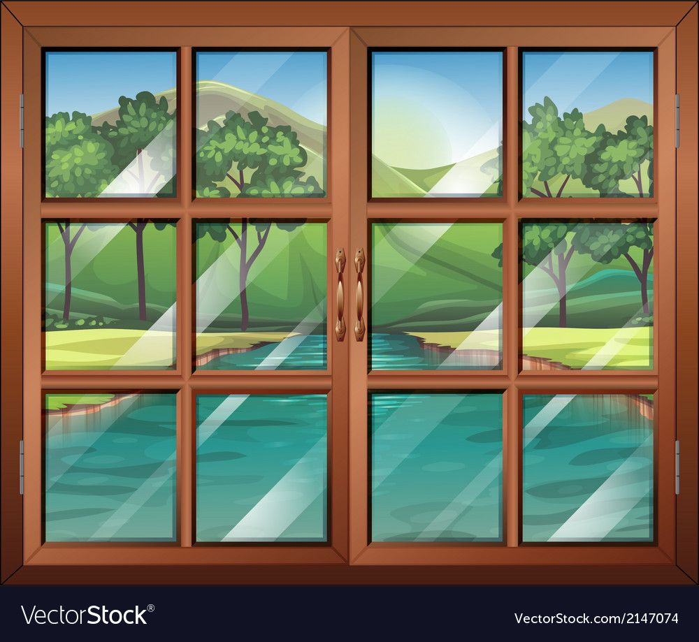 A window near the flowing river Royalty Free Vector Image