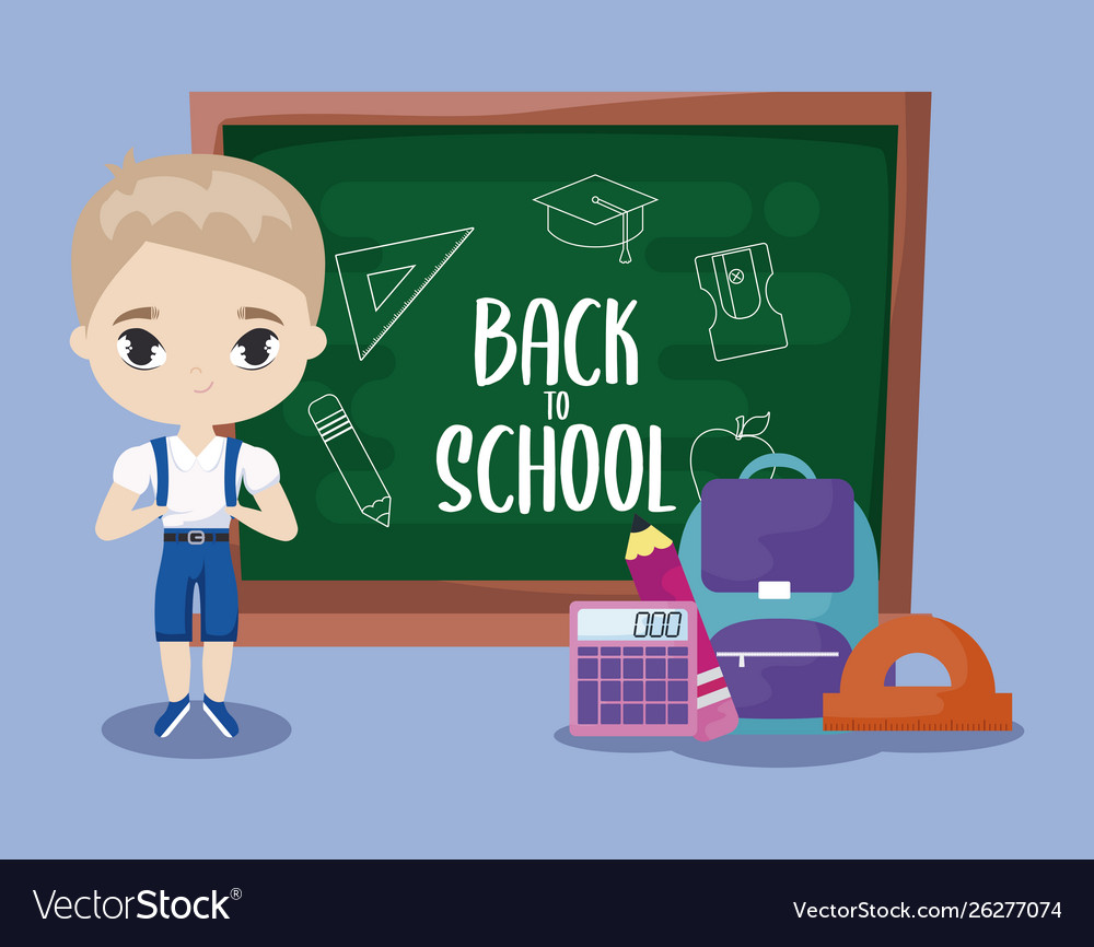 Back To School With Student Boy And Supplies Vector Image