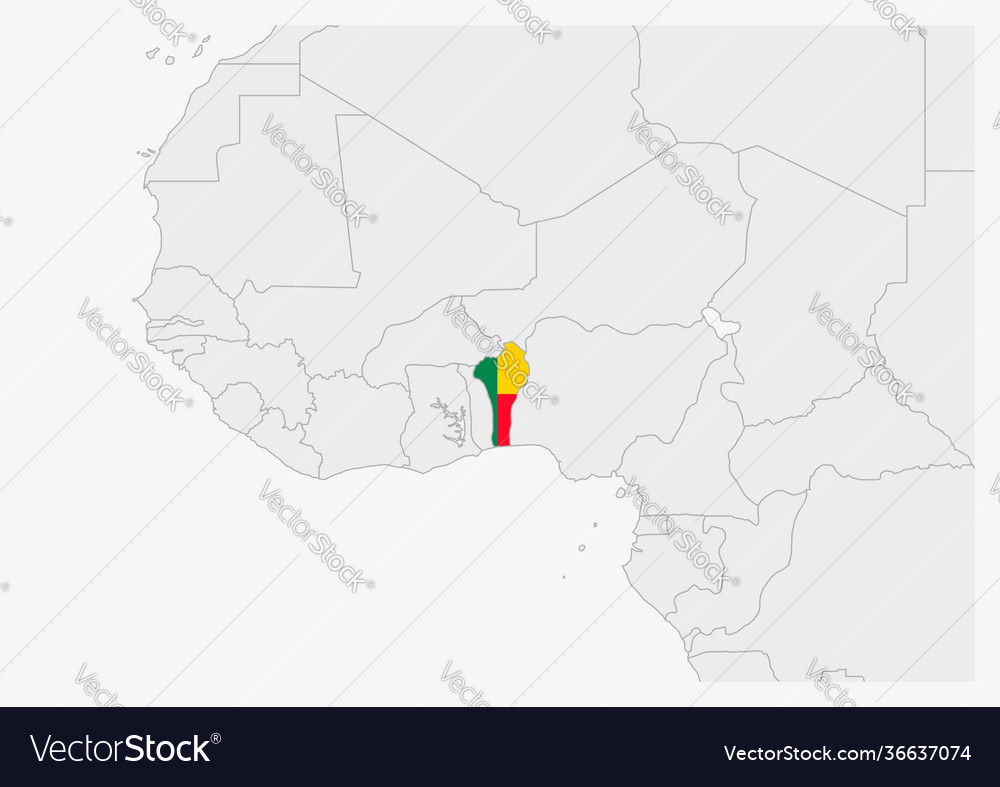 Benin map highlighted in flag colors
