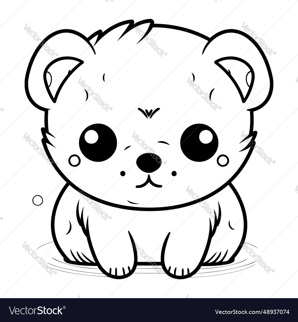 Black and white cartoon of cute little bear