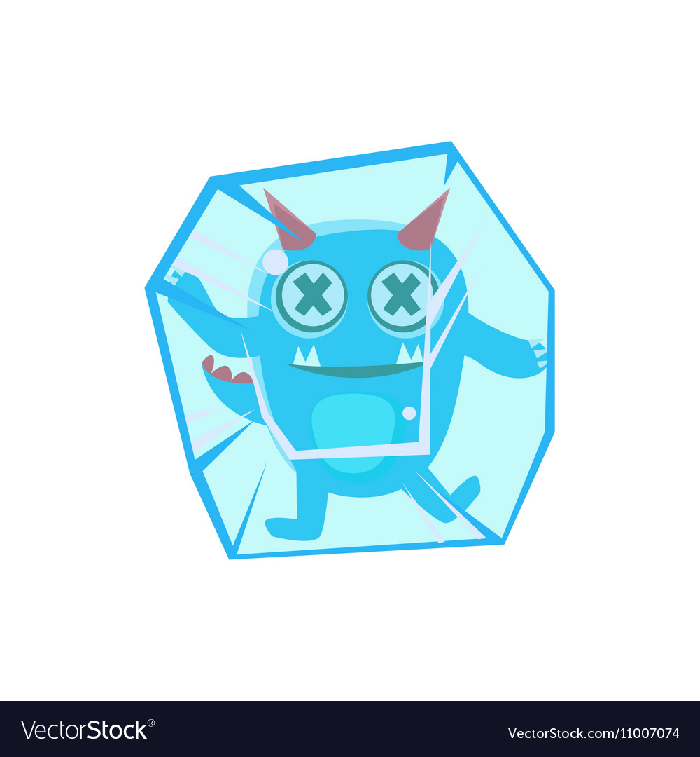 Blue monster with horns and spiky tail frozen