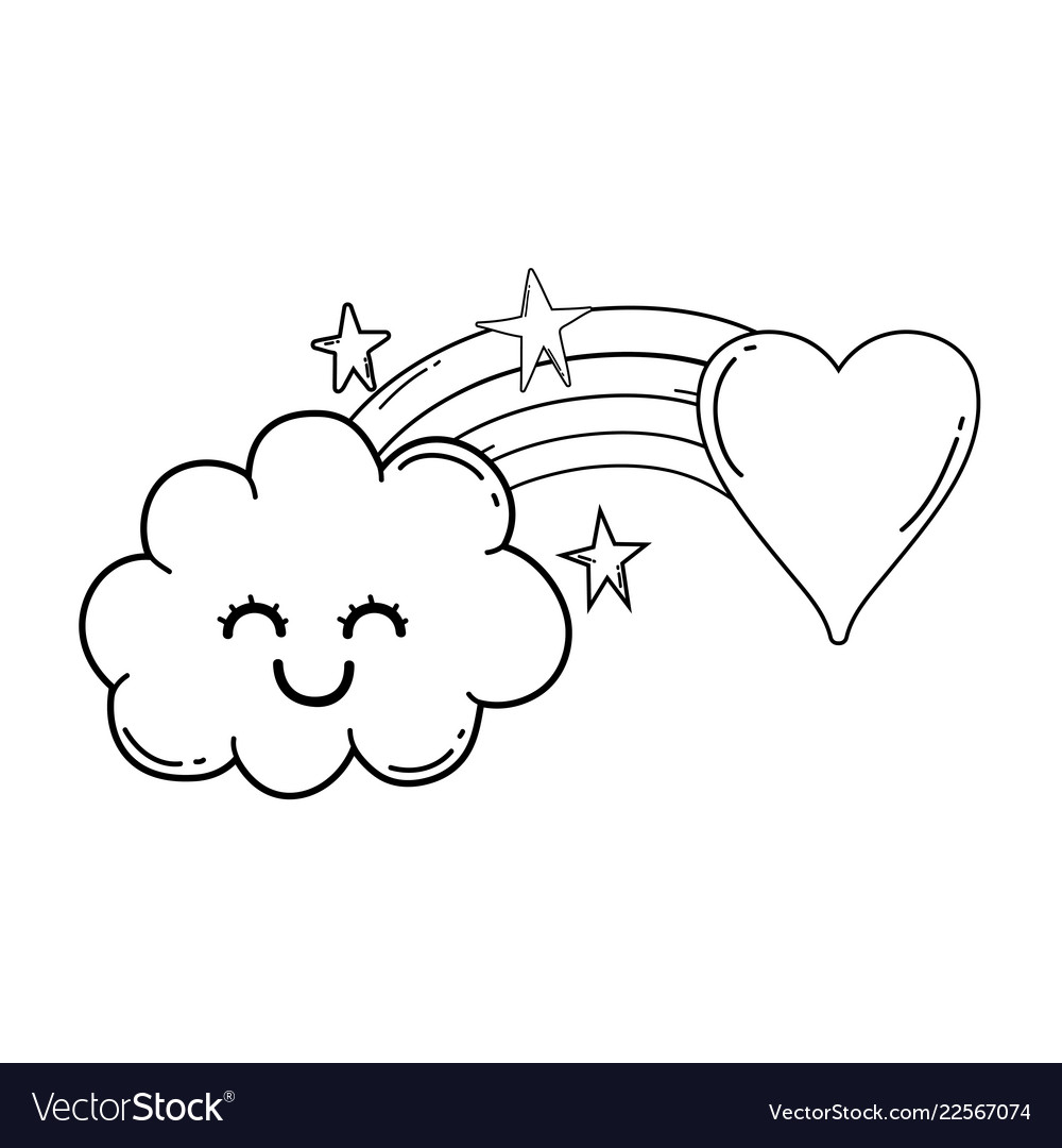Cloud and rainbow cute cartoon in black and white Vector Image Cloud and rainbow cute cartoon in black and white Vector Image