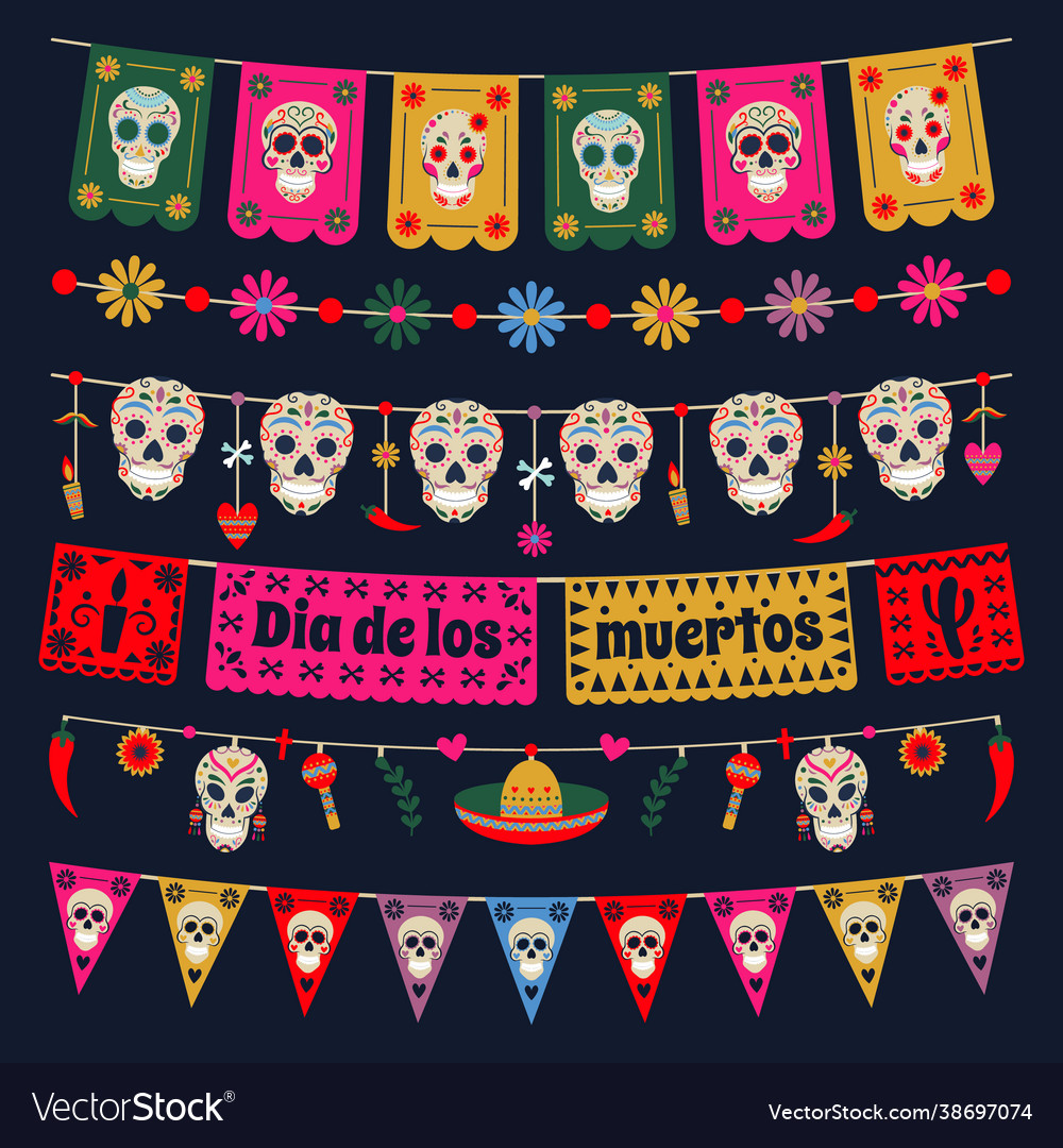 Dia de los muertos bunting flags mexican dead day Vector Image