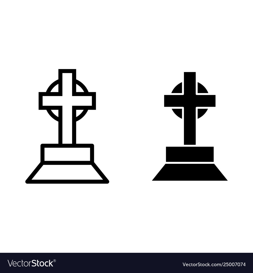 Halloween grave with cross line and glyph icon