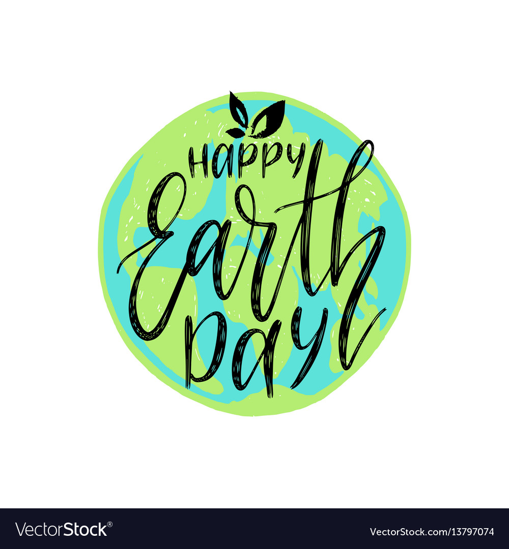 Happy earth day hand lettering on globe map