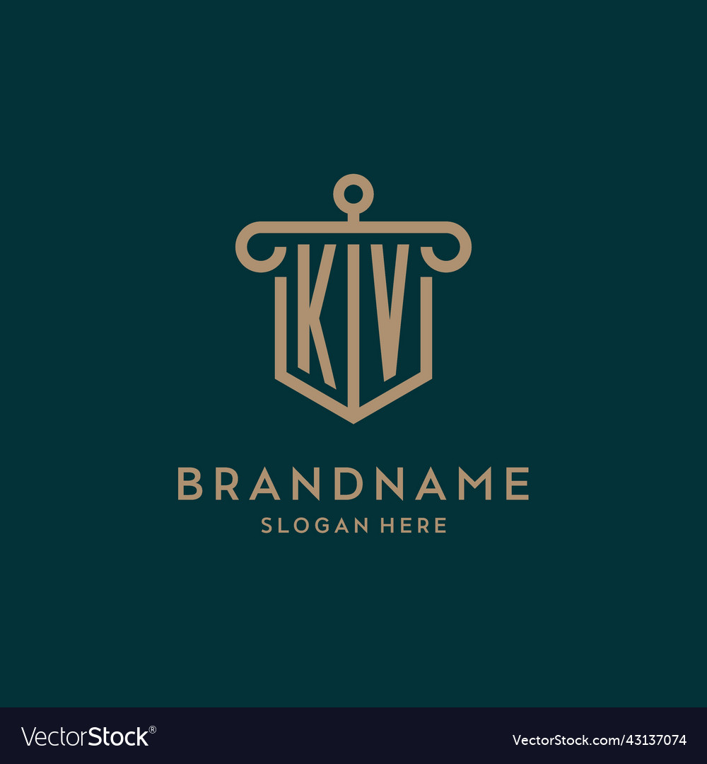 Kv monogram initial logo design with shield