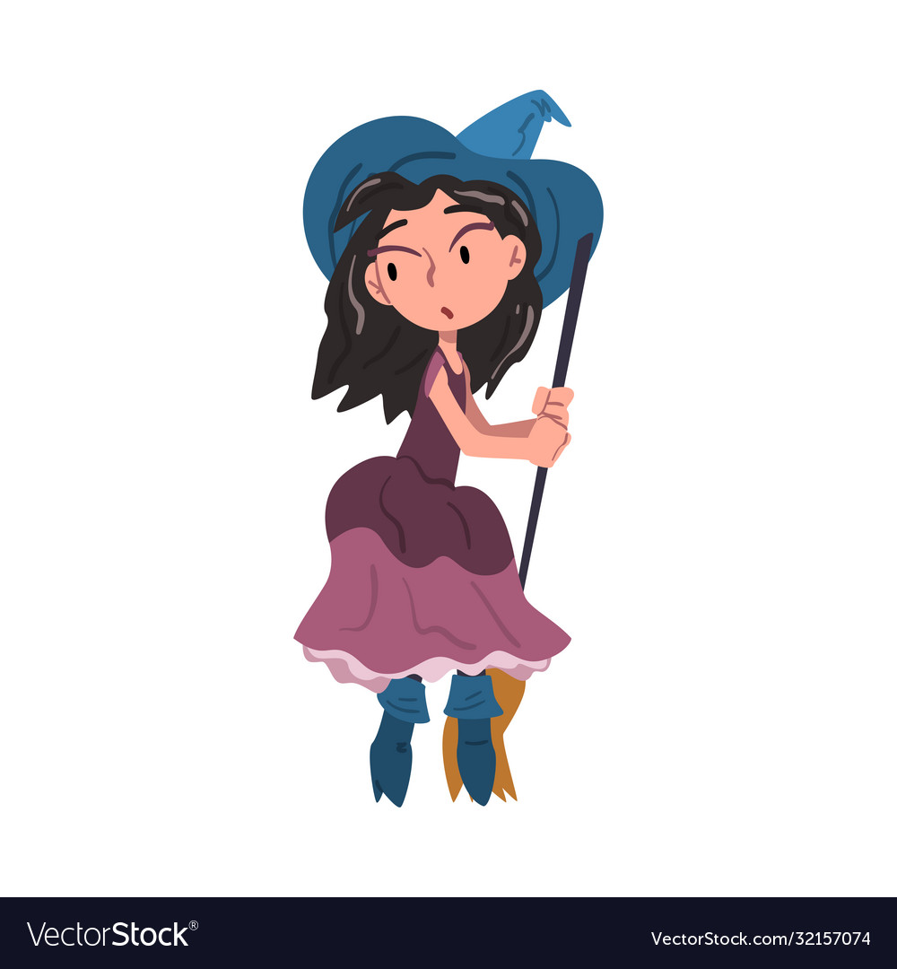 Lovely girl witch standing with broom cute Vector Image