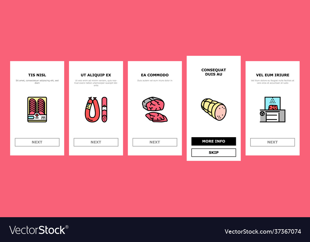 Meat factory product onboarding icons set