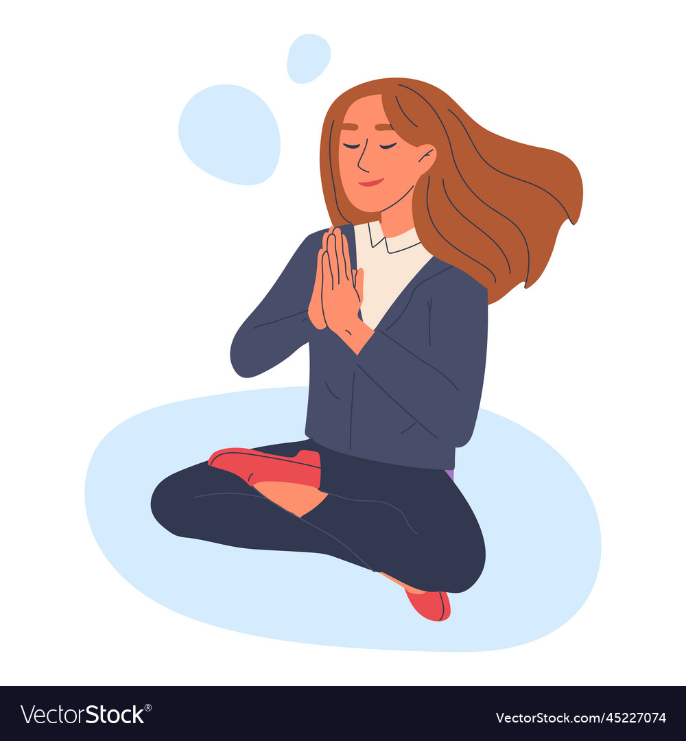 Meditating business woman relaxing office worker Vector Image