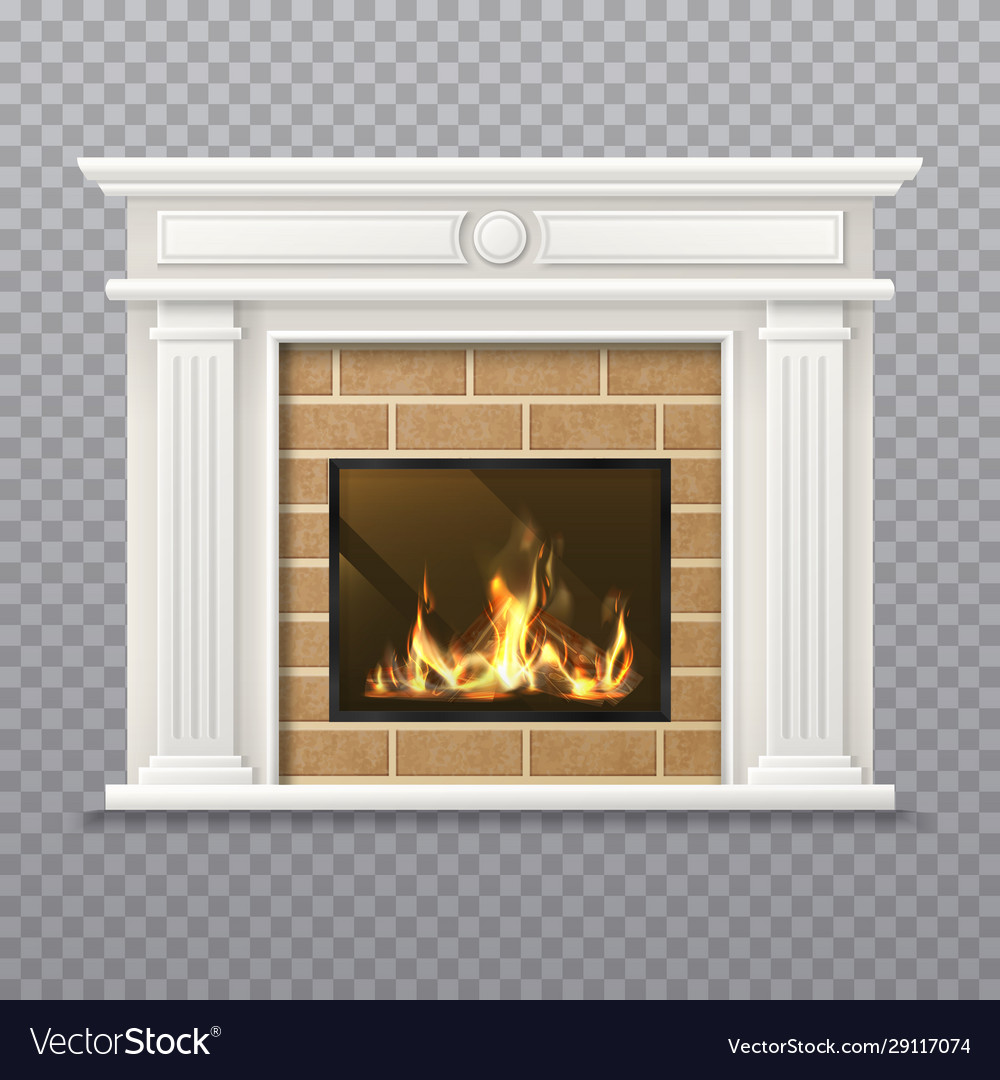 Realistic Fireplace In A Brick Wall Royalty Free Vector