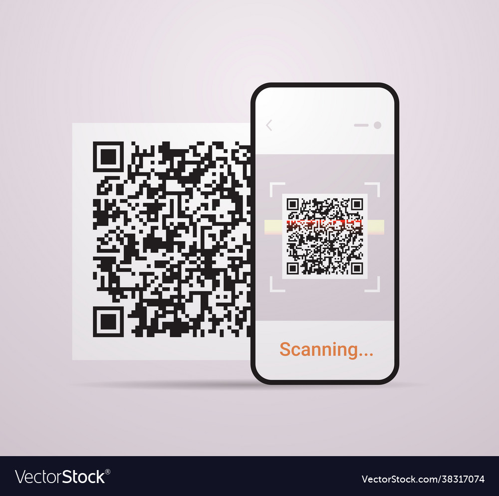 Scanning qr code on smartphone screen electronic vector image Scanning qr code on smartphone screen electronic