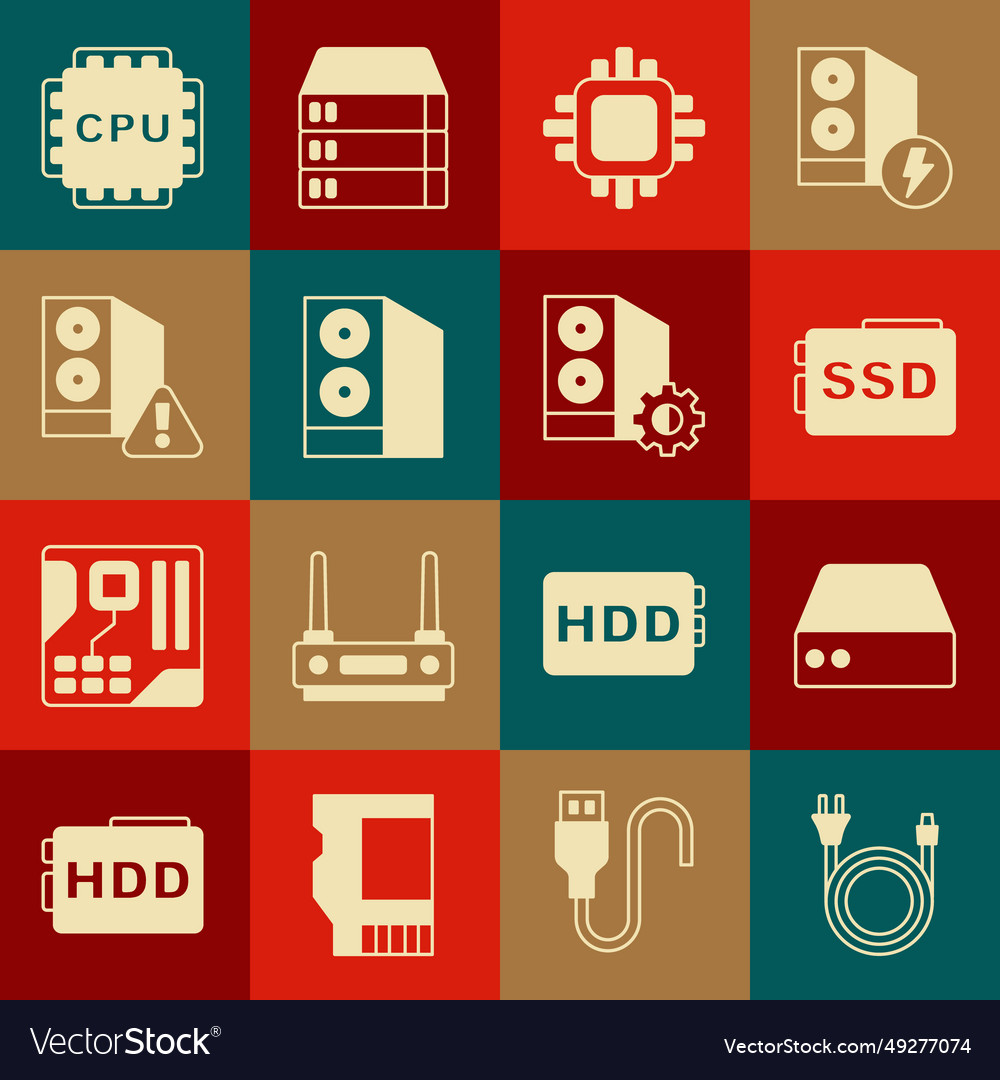 Set electric plug server data web hosting ssd Vector Image Set electric plug server data web hosting ssd