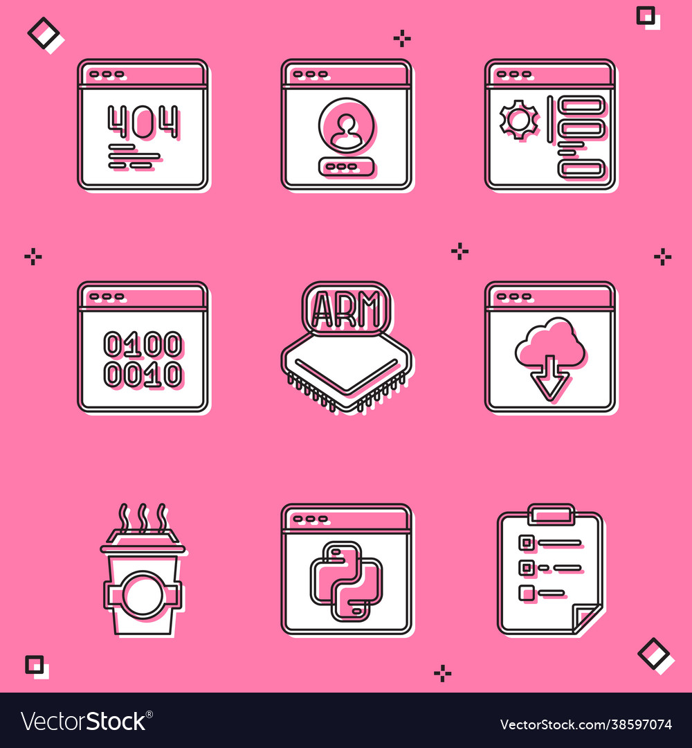 Set page with a 404 error create account screen vector image Set page with a 404 error create account screen