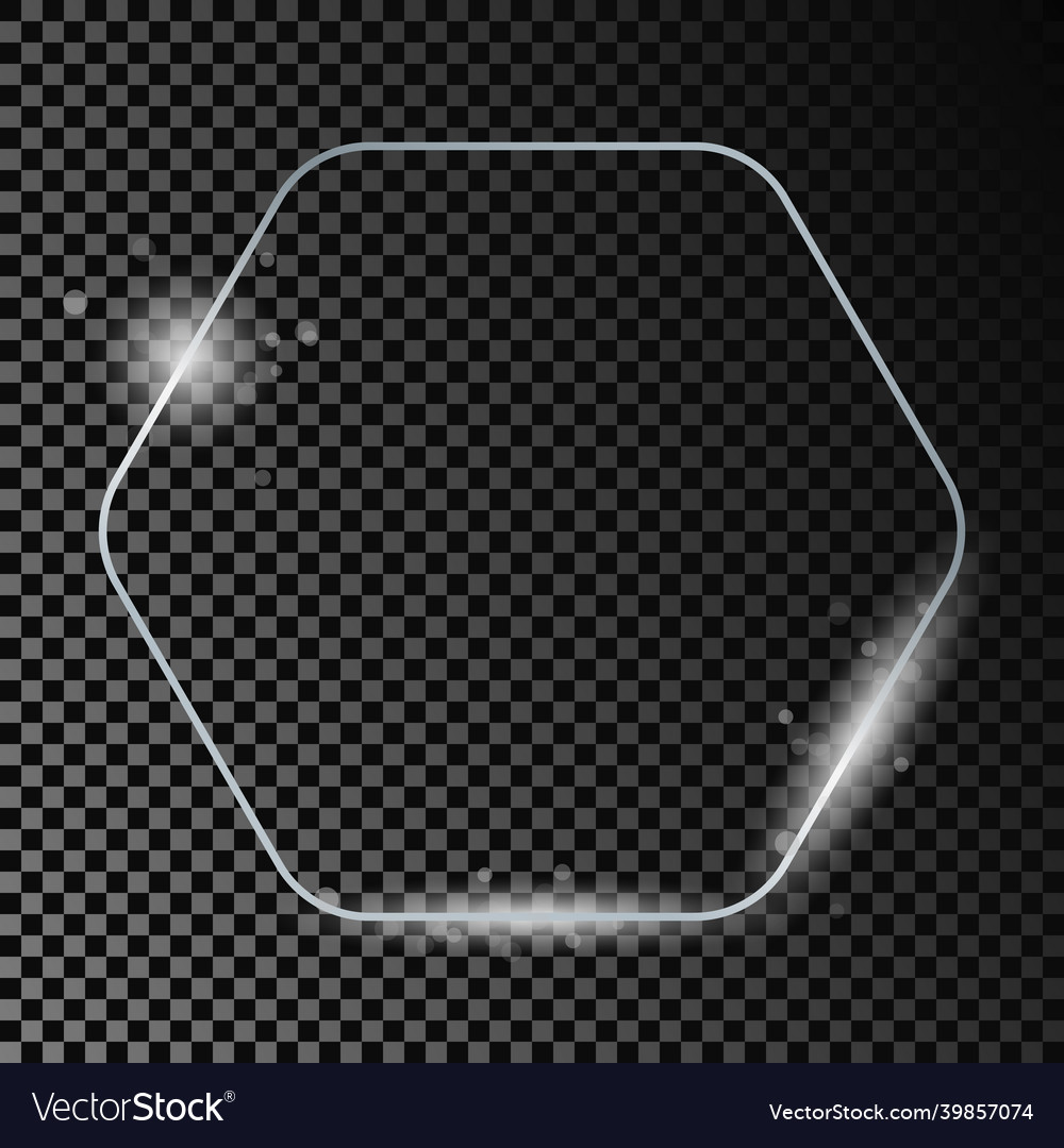 Silver glowing rounded hexagon frame with sparkles vector image Silver glowing rounded hexagon frame with sparkles
