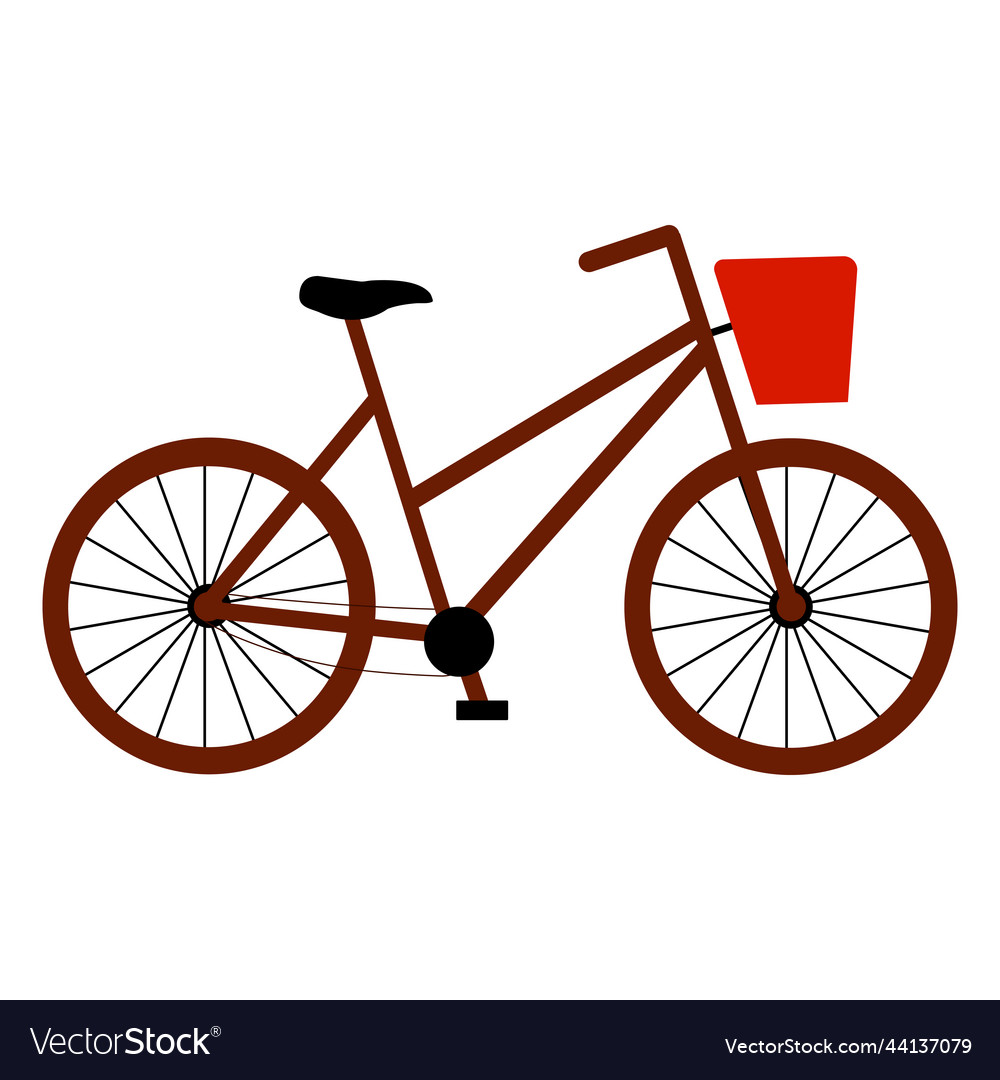 Bicycle or bike with basket in cartoon flat style