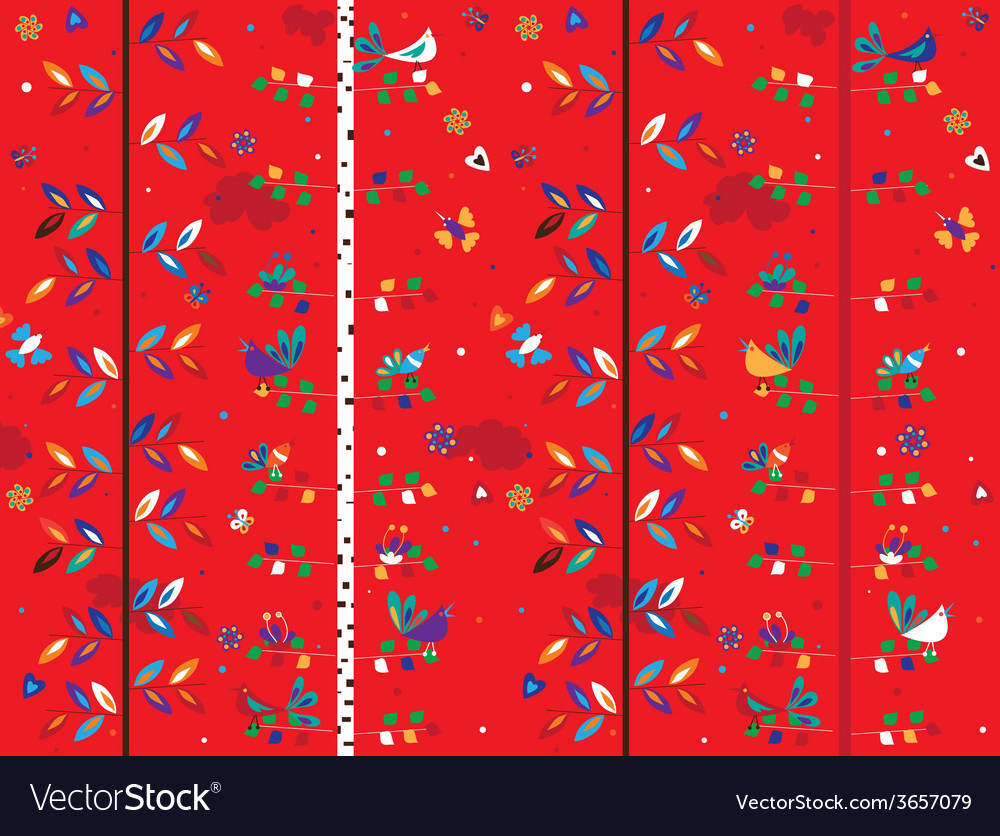 Bird and trees seamless pattern
