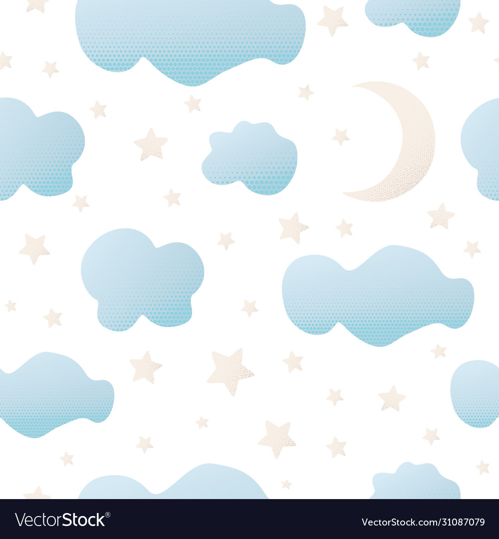 Cute seamless white pattern with cartoon clouds