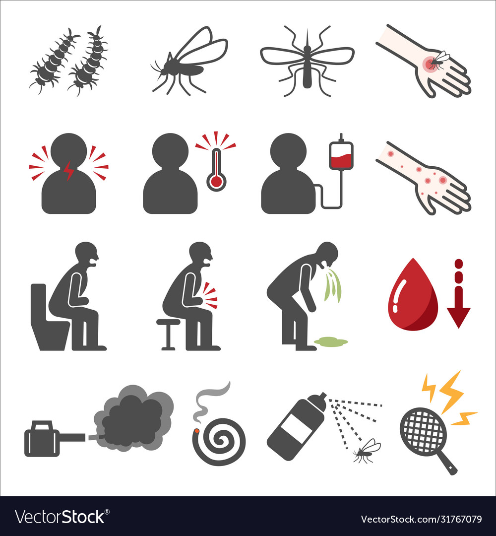 Dengue fever icon set Royalty Free Vector Image