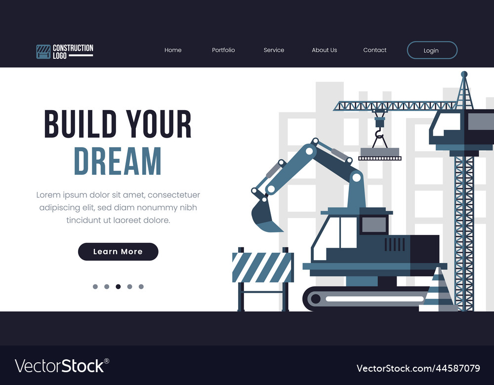 Flat design construction project landing page vector image Flat design construction project landing page