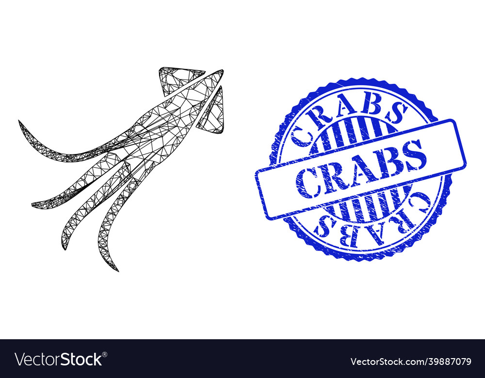 Grunge crabs seal and hatched calmar web mesh vector image Grunge crabs seal and hatched calmar web mesh
