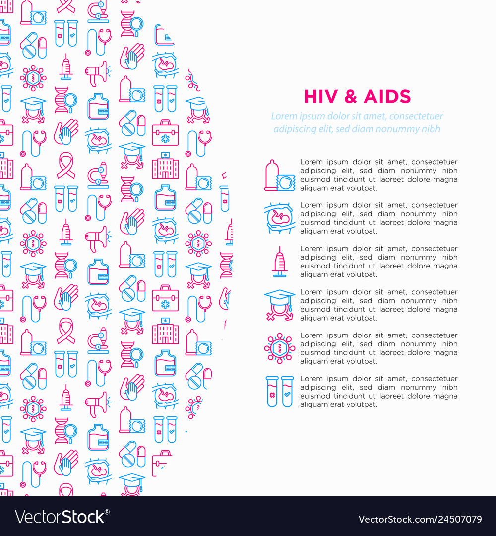 Hiv and aids concept with thin line icons