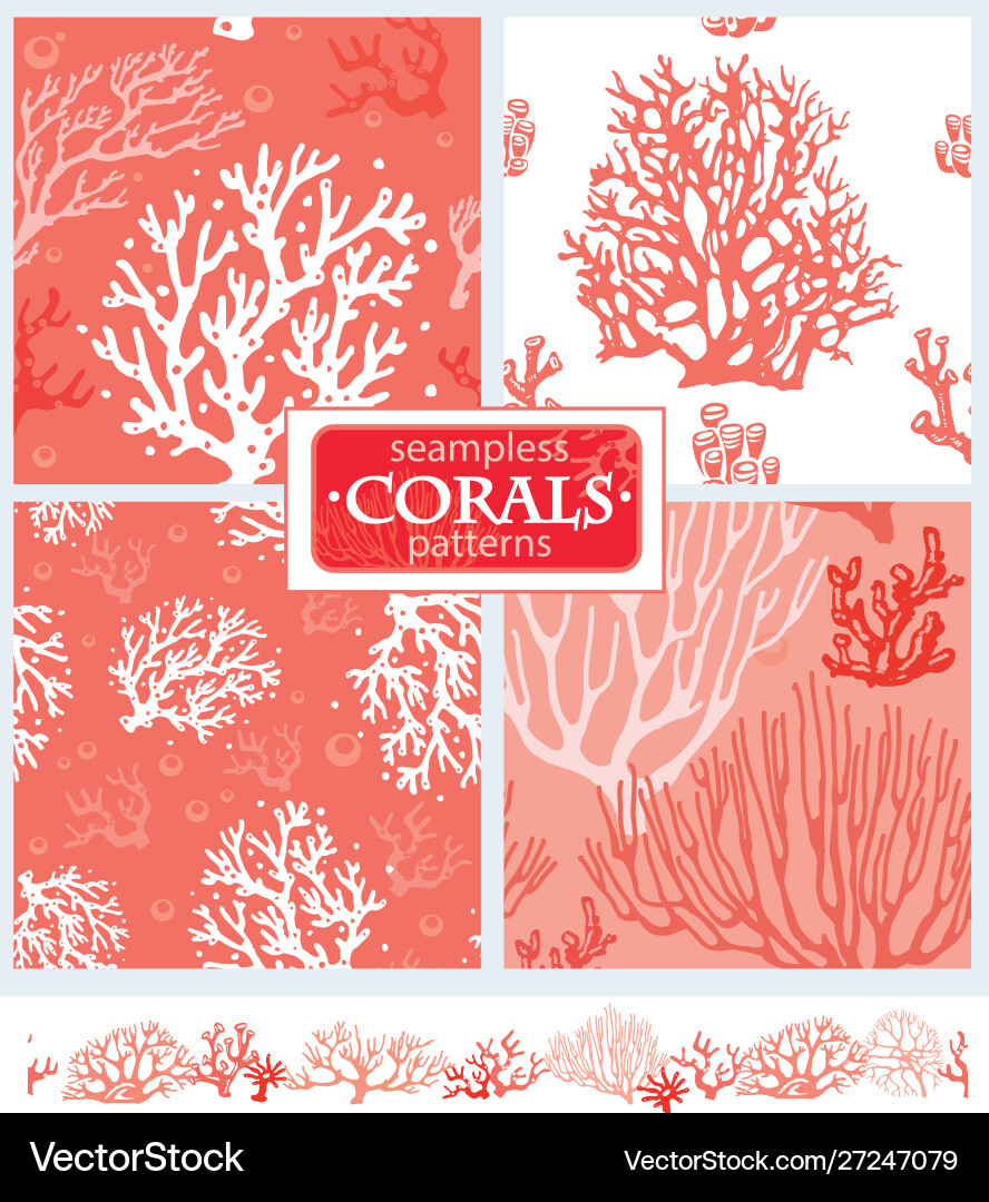 Set corals seamless patterns Royalty Free Vector Image