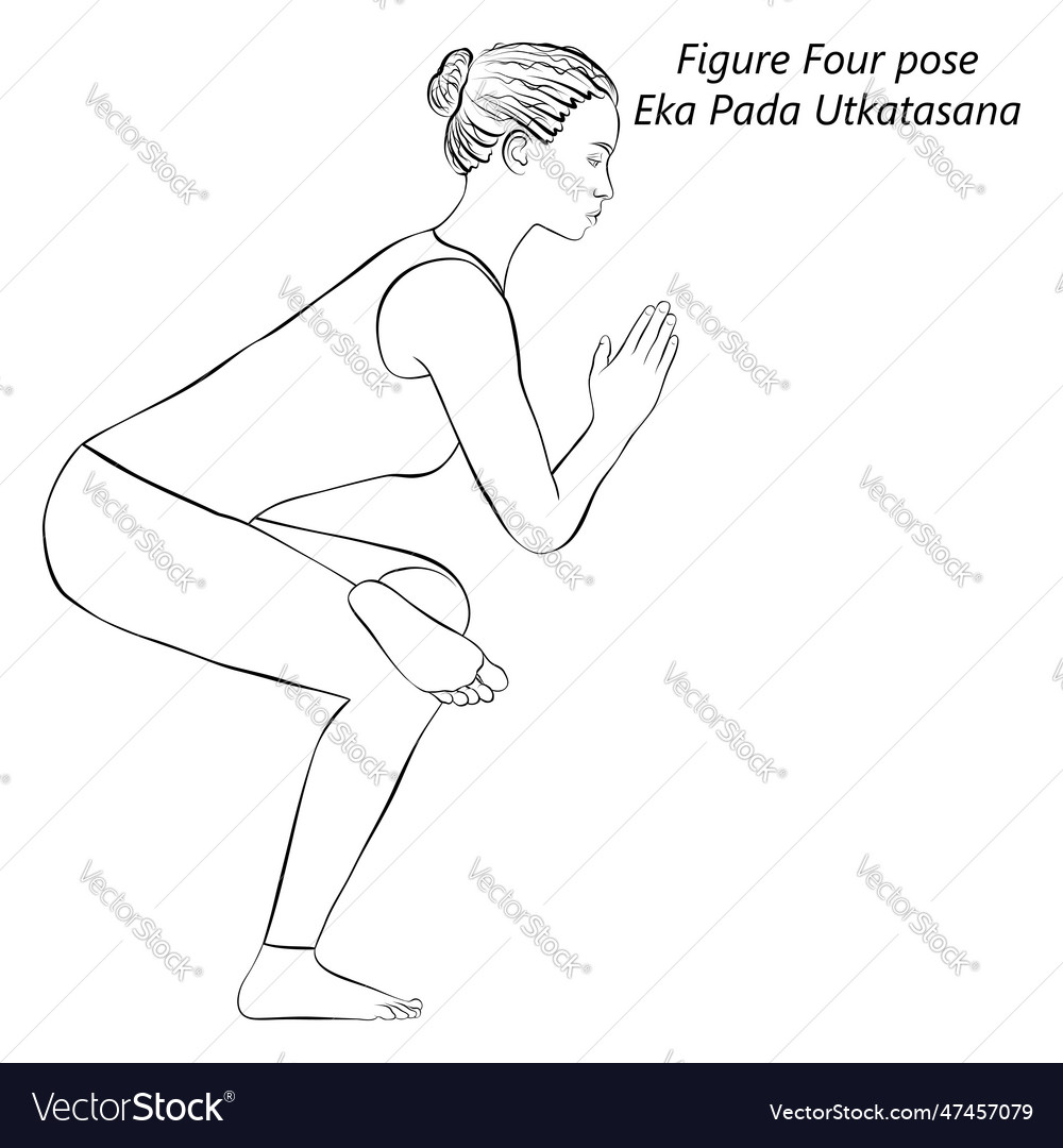 Sketch of eka pada utkatasana Royalty Free Vector Image