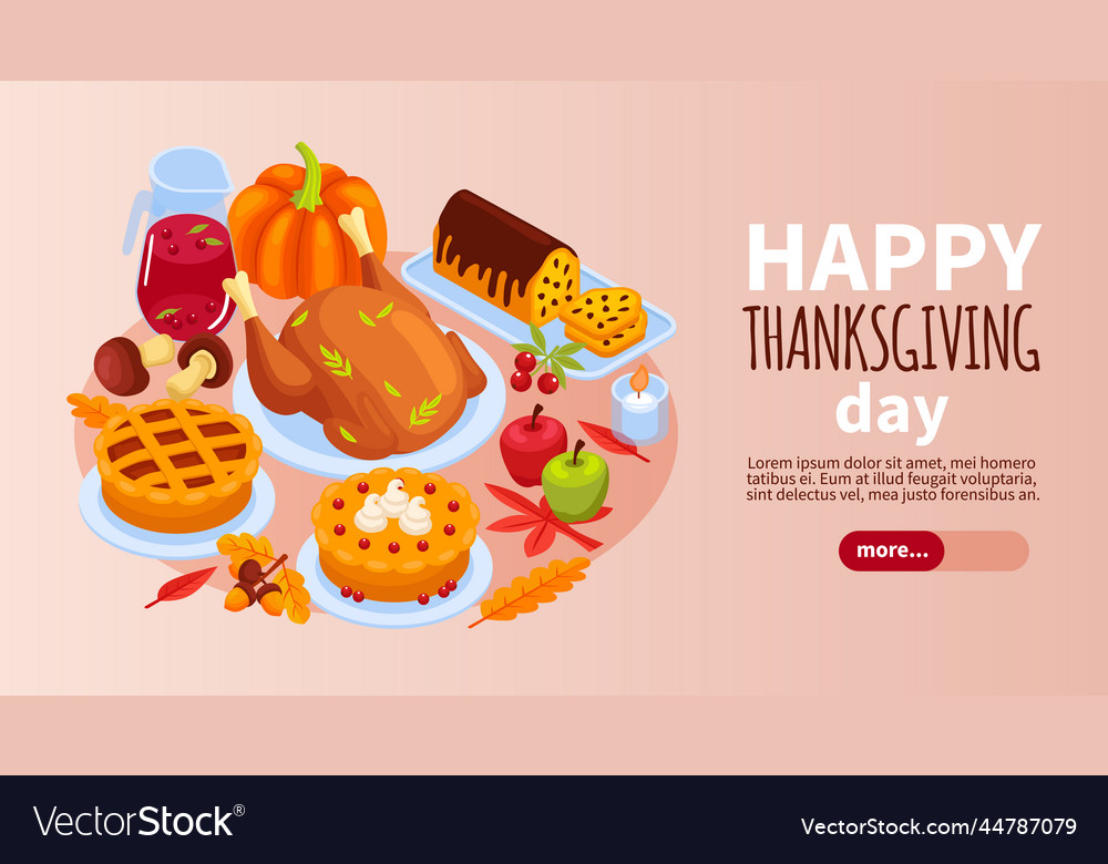 Thanksgiving day isometric horizontal banner Vector Image