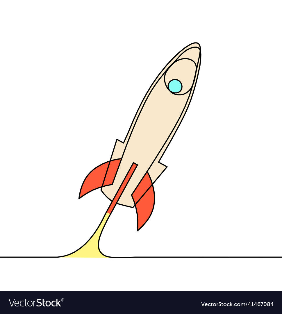 Abstract color rocket as continuous line drawing