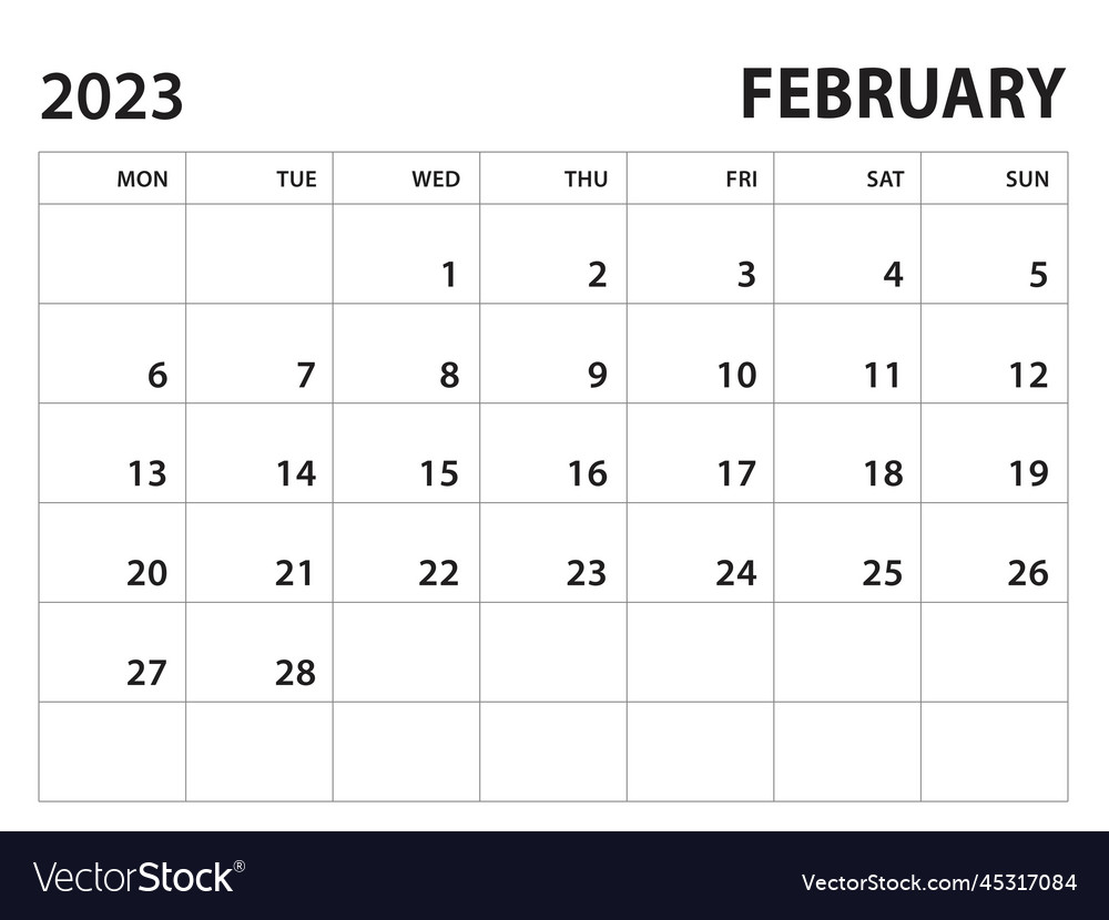 Calendar 2023 Template - February 2023 Year Vector Image