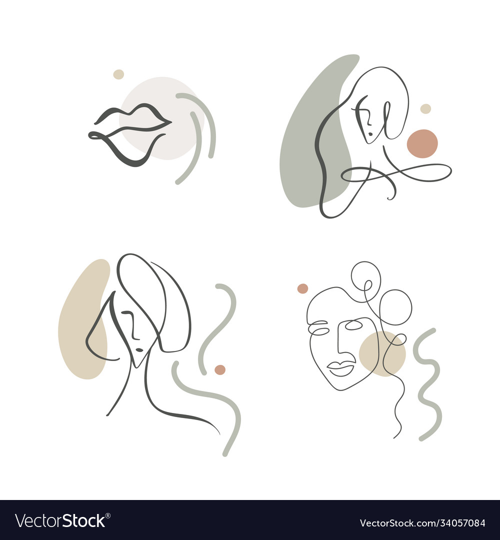 Continuous line abstract drawing set faces Vector Image Continuous line abstract drawing set faces