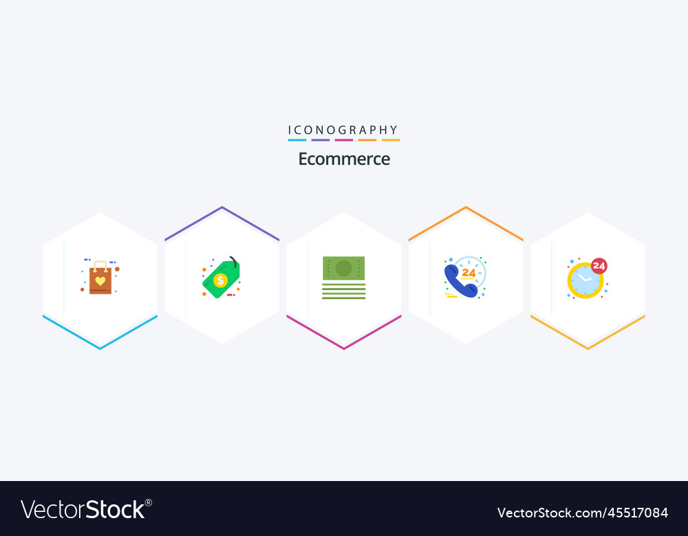 Ecommerce 25 flat icon pack including open clock