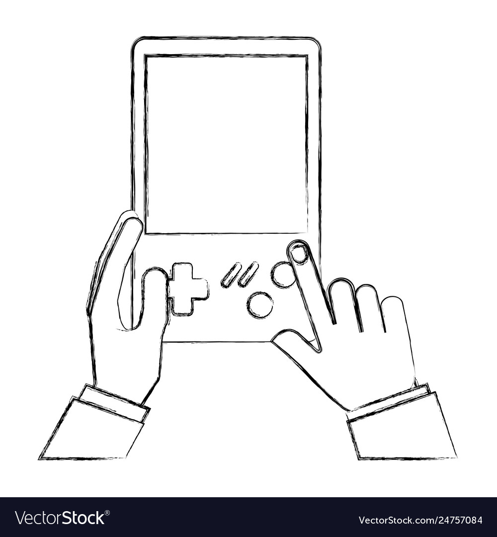 Hands with console video game retro portable Vector Image Hands with console video game retro portable