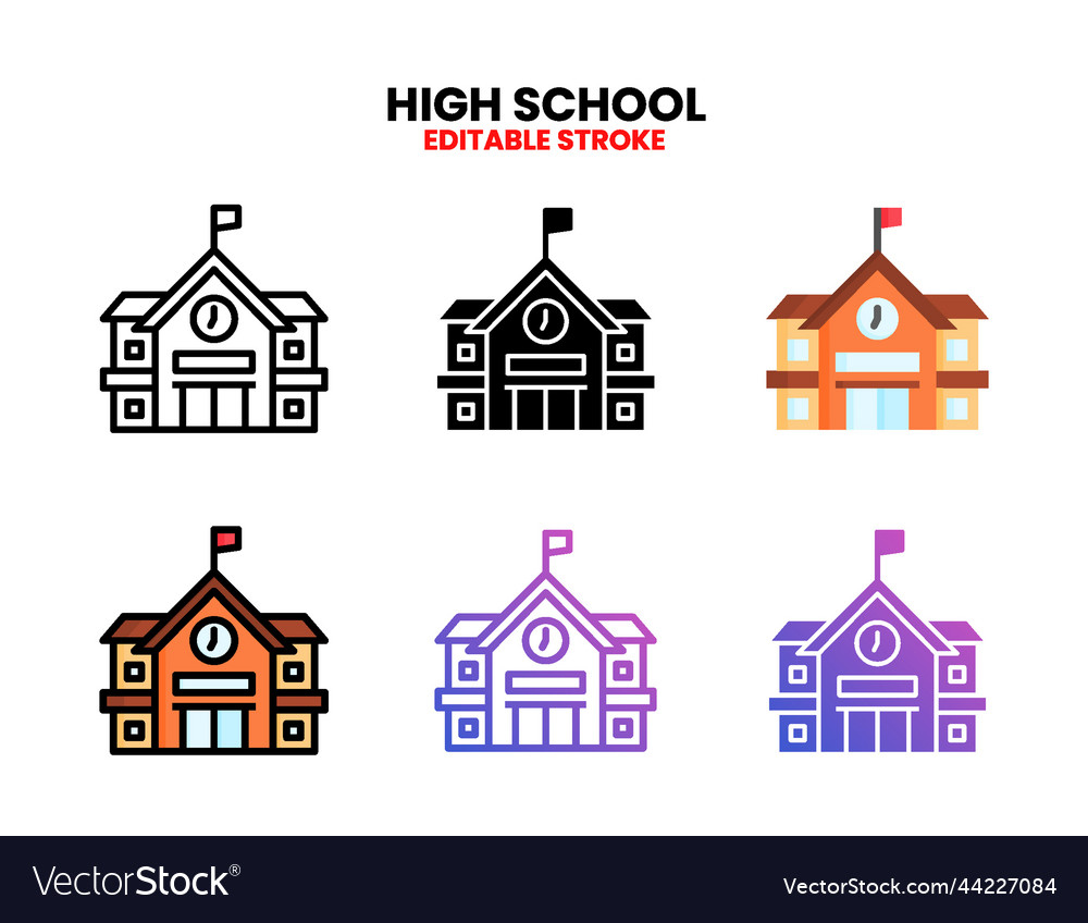 Highschool icon set with different styles vector image Highschool icon set with different styles