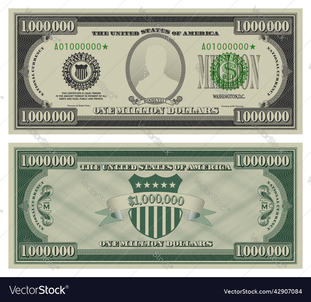 Million dollars banknote gray obverse and green Vector Image