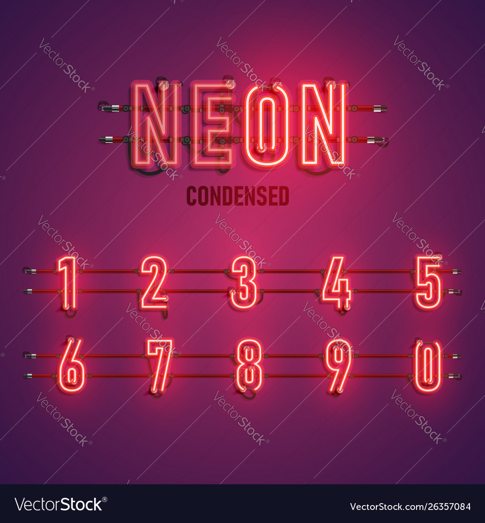 Realistic neon font with wires and console vector image Realistic neon font with wires and console
