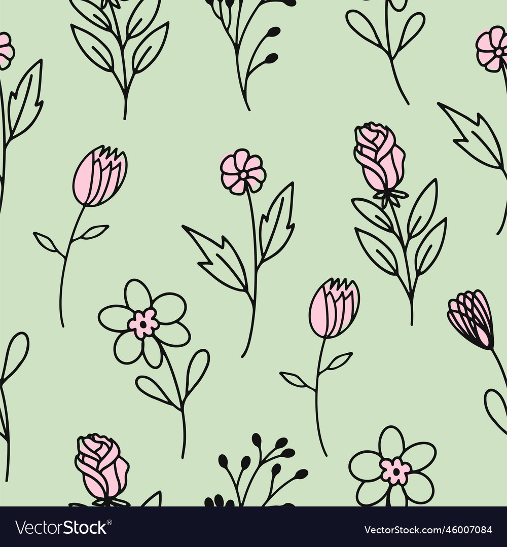 Seamless pattern with the image of spring flowers vector image Seamless pattern with the image of spring flowers