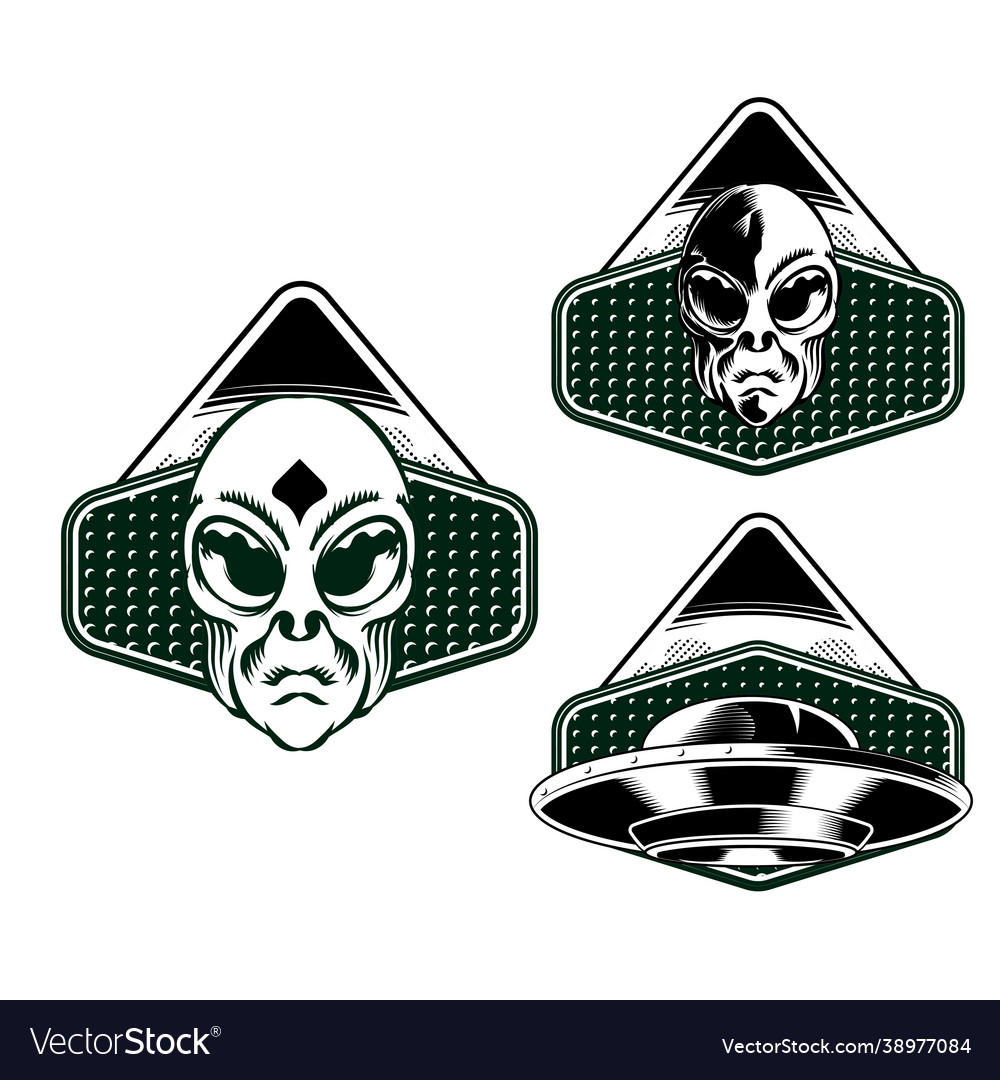 Set alien badge emblem head for logo