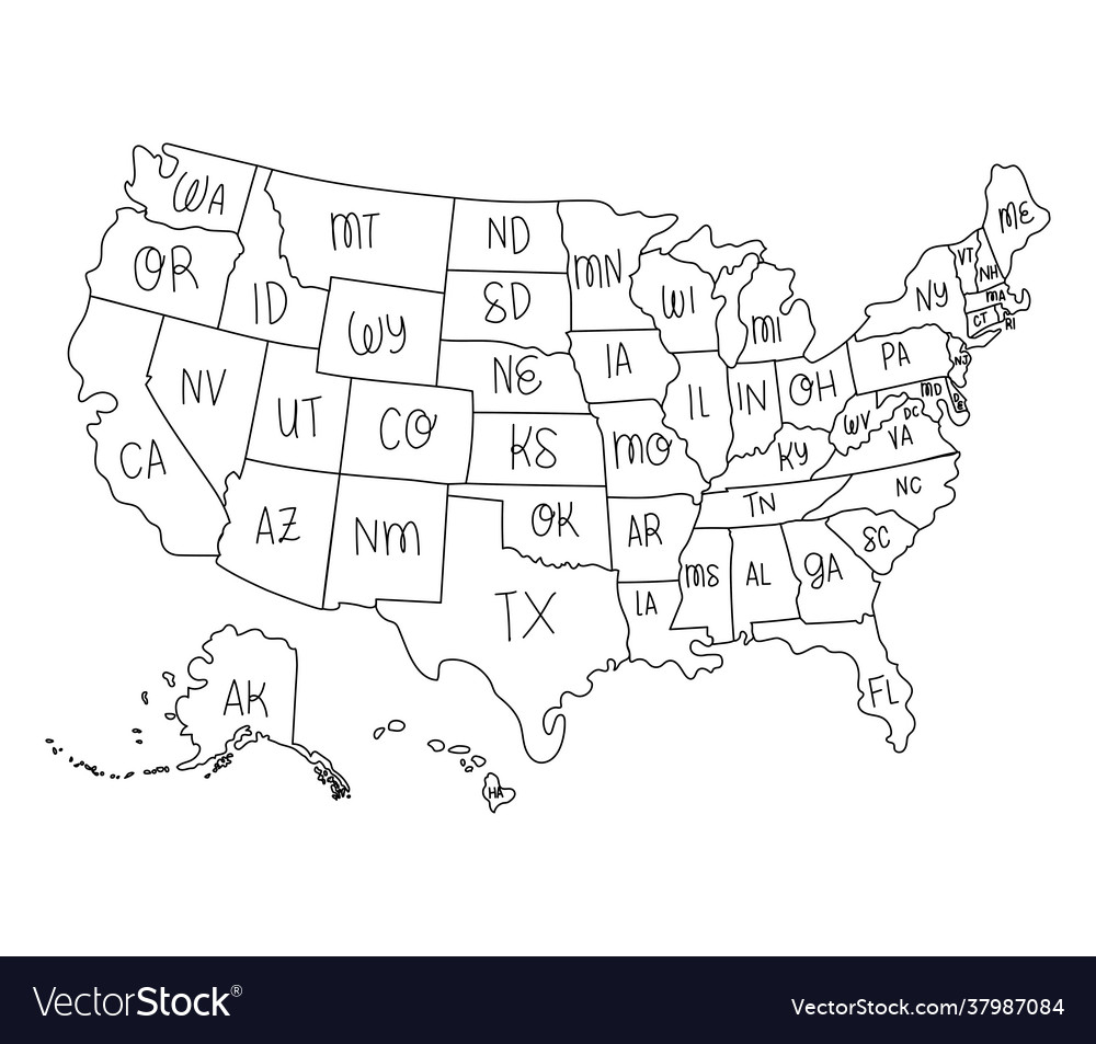 Usa map and states Royalty Free Vector Image - VectorStock