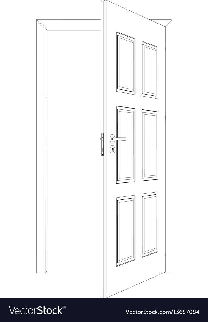 Wire-frame opened door Royalty Free Vector Image