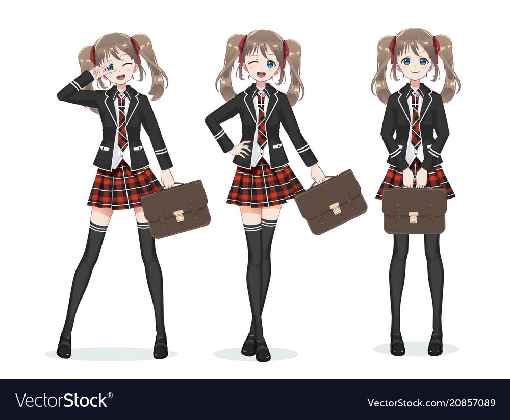 Anime Girls Manga Japanese Style Beautiful Young Women In School Uniform  Short Skirt And Cosplay Clothes Kawaii Asian Teens Standing Vector Comic  Female Characters Cartoon Set Stock Illustration - Download Image Now -