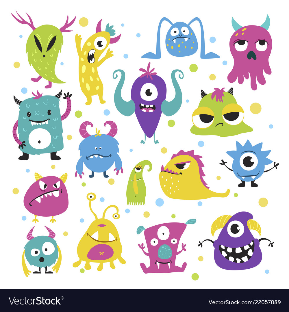 Cute funny little monsters in bright colors Vector Image