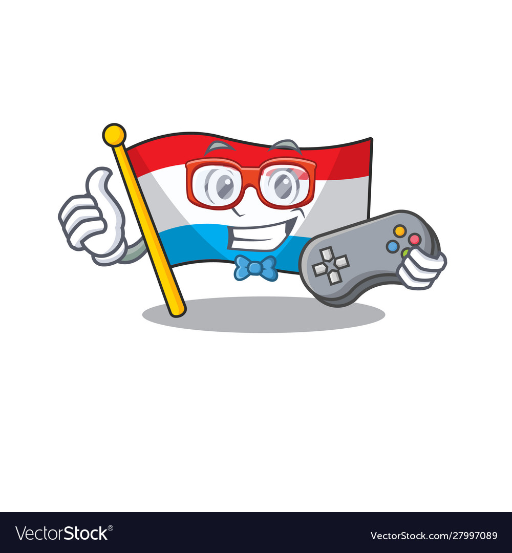 Cute geek gamer flag luxembourg cartoon character