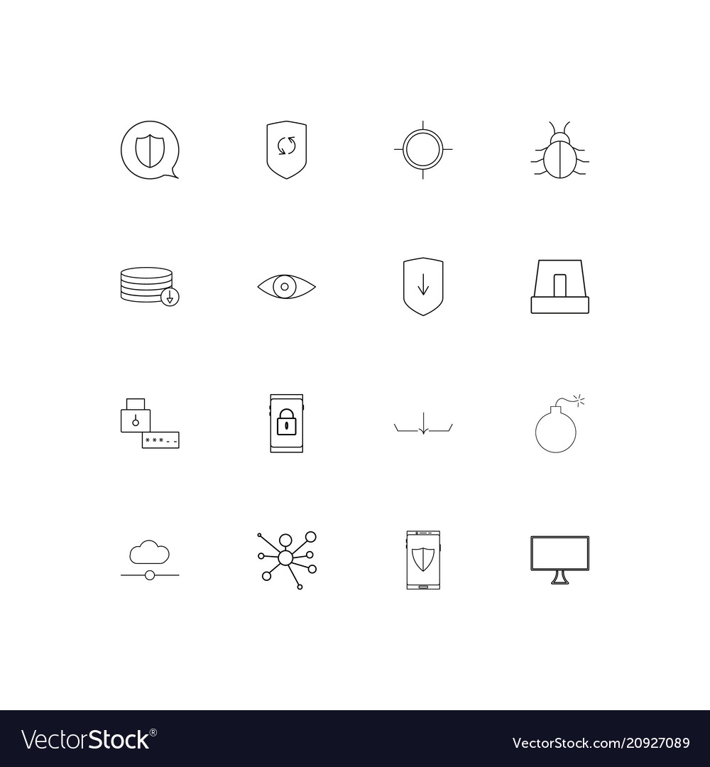 Internet security linear thin icons set outlined