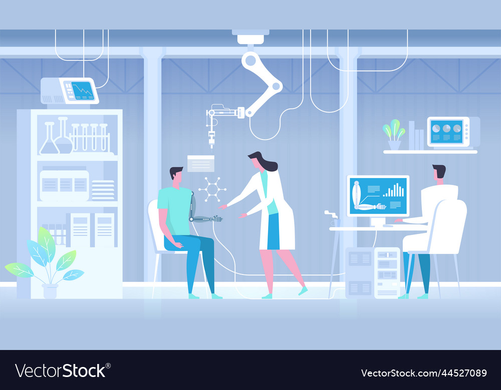 Man with bionic arm artificial hand future vector image Man with bionic arm artificial hand future