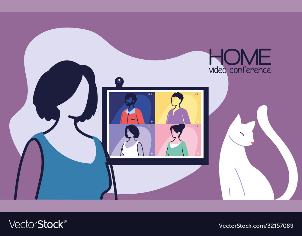 People working with video call device
